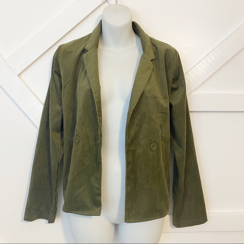 Little Lies Corduroy Velvet Shaket Blazer Green Size Small - Picture 1 of 7